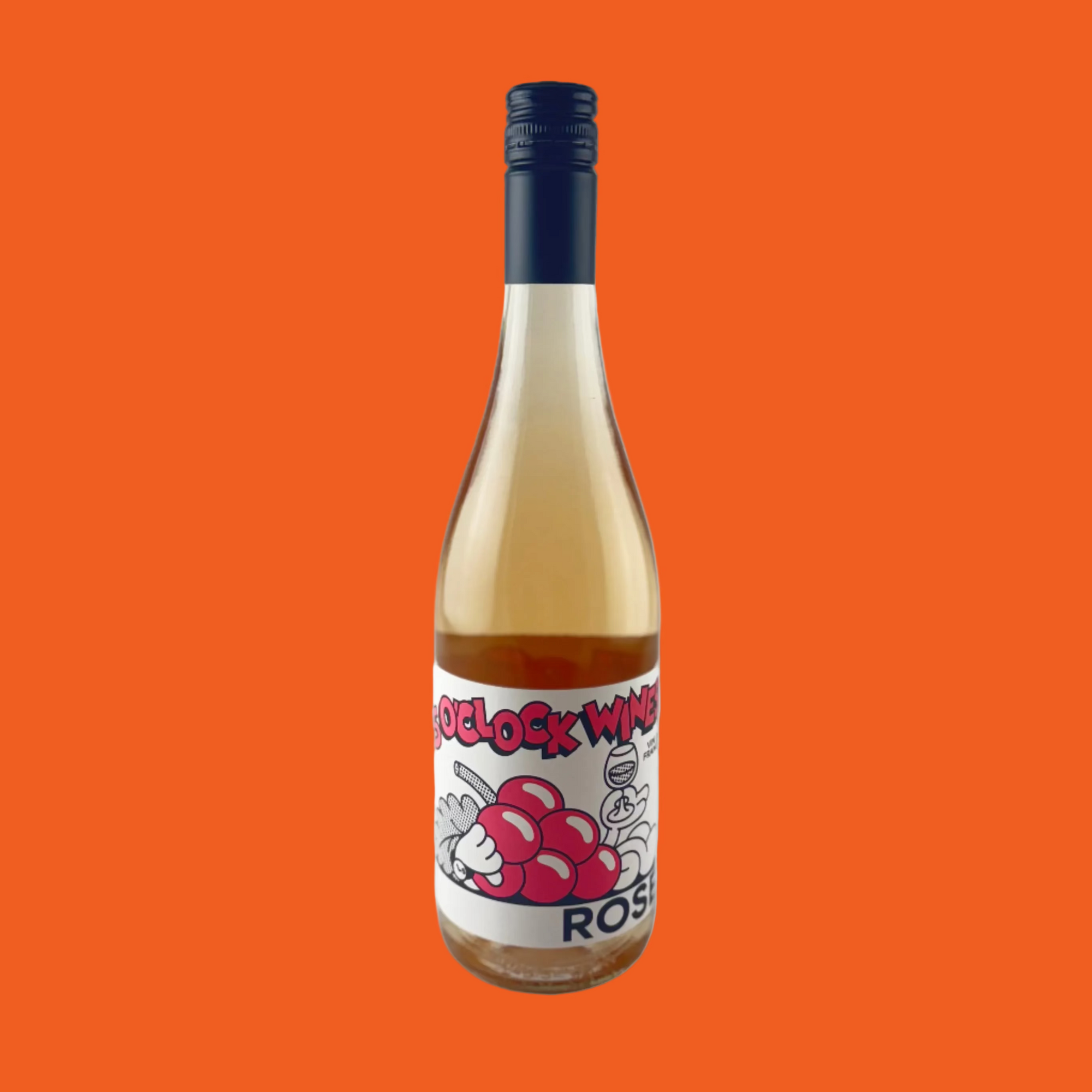 Bottle of Rosé wine with a colourful label on a orange background