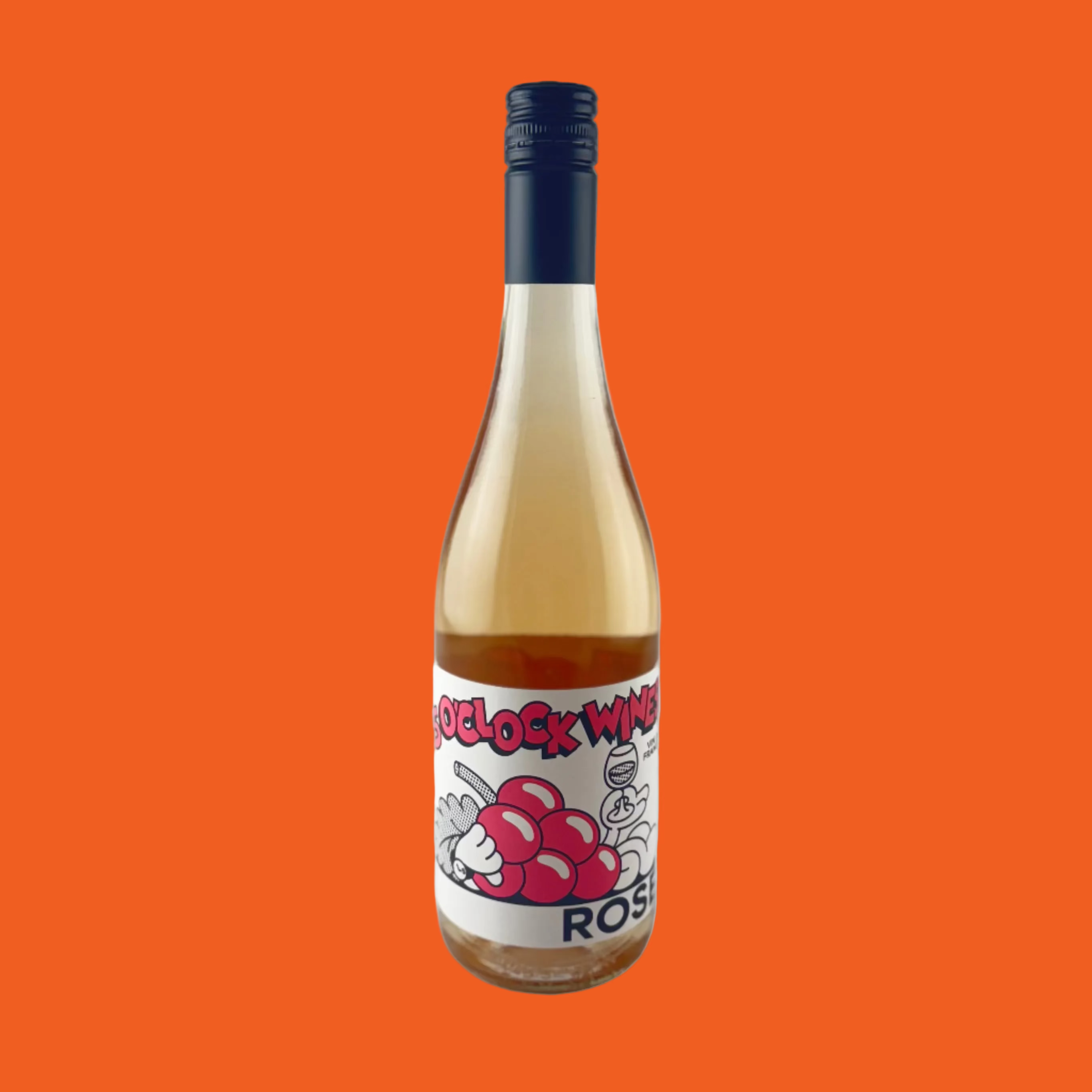 Bottle of Rosé wine with a colourful label on a orange background