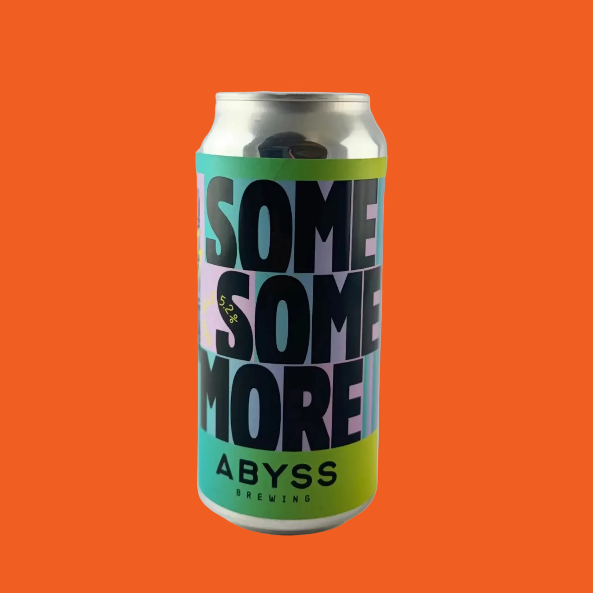 Beer can with 'SOME MORE' and 'ABYSS BREWING' on a gray background