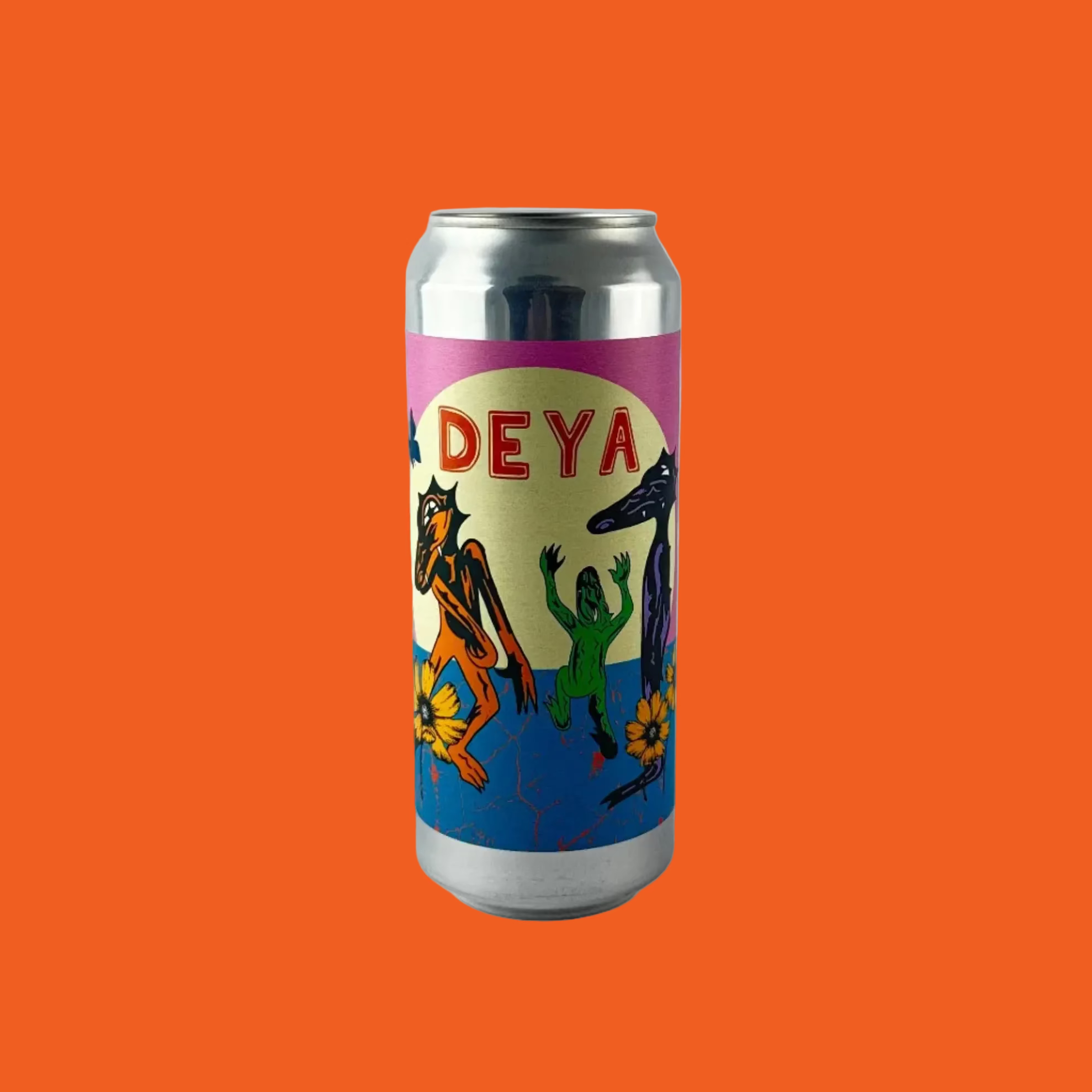Silver can with colorful label featuring the brand 'DEYA' on a light gray background