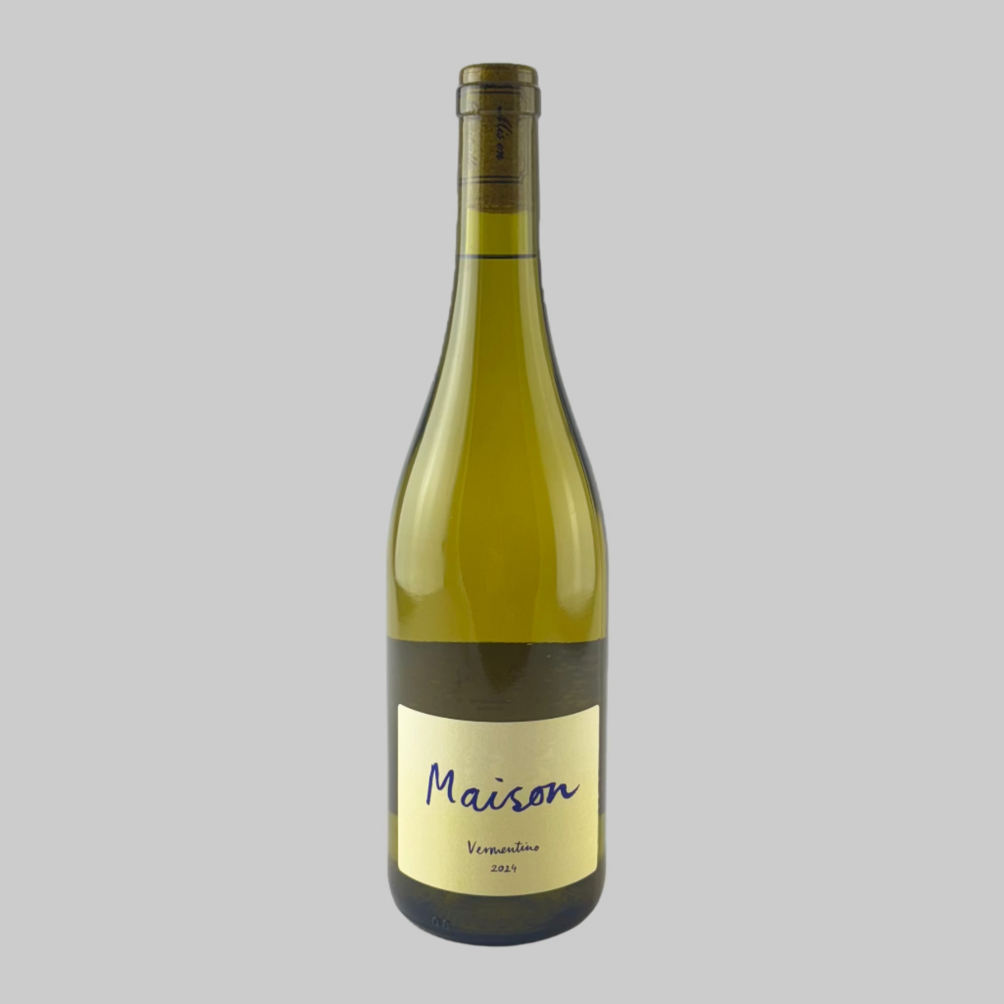 Wine bottle labeled 'Maison Vermentino' on a grey background