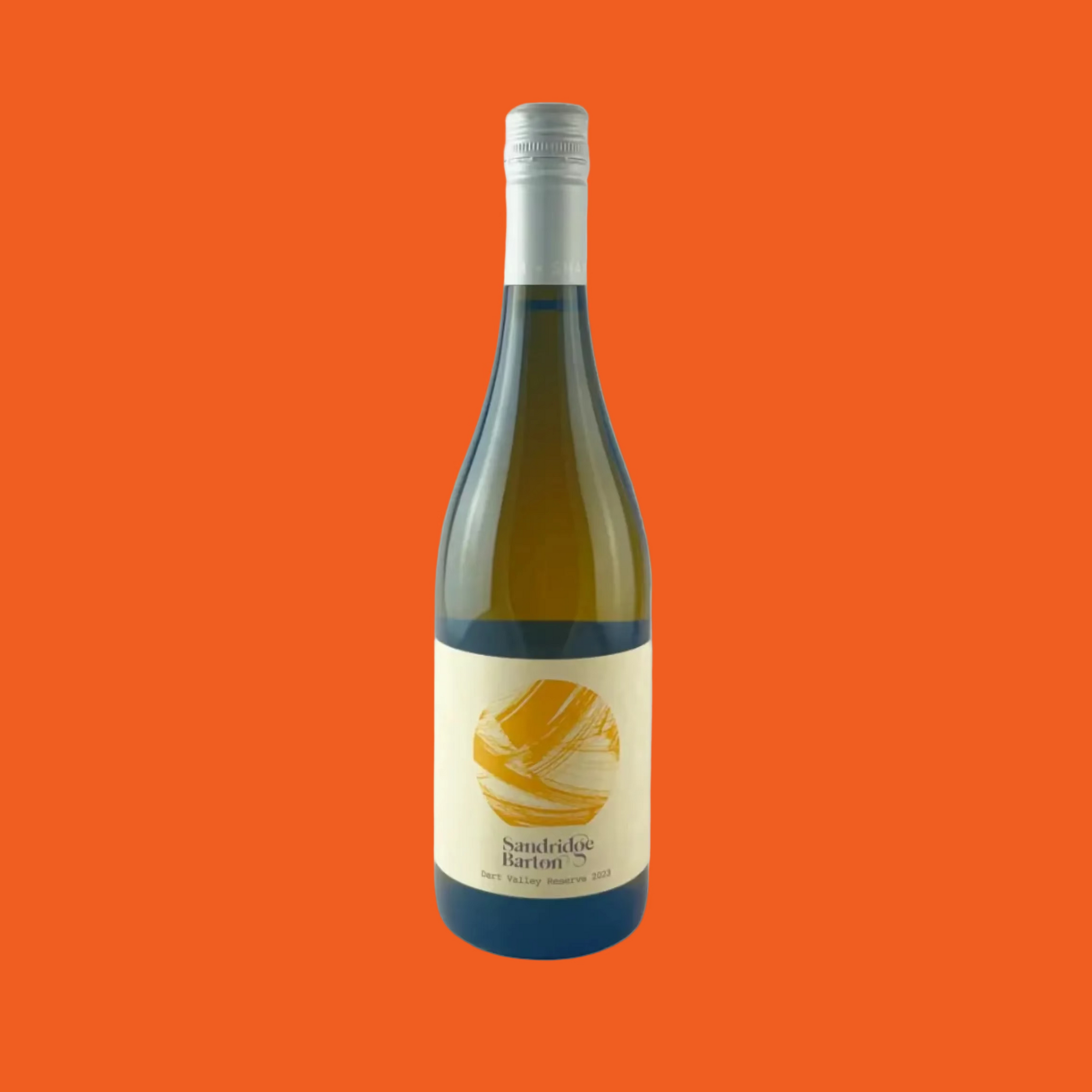 Wine bottle with a simple yellow label on an orange background