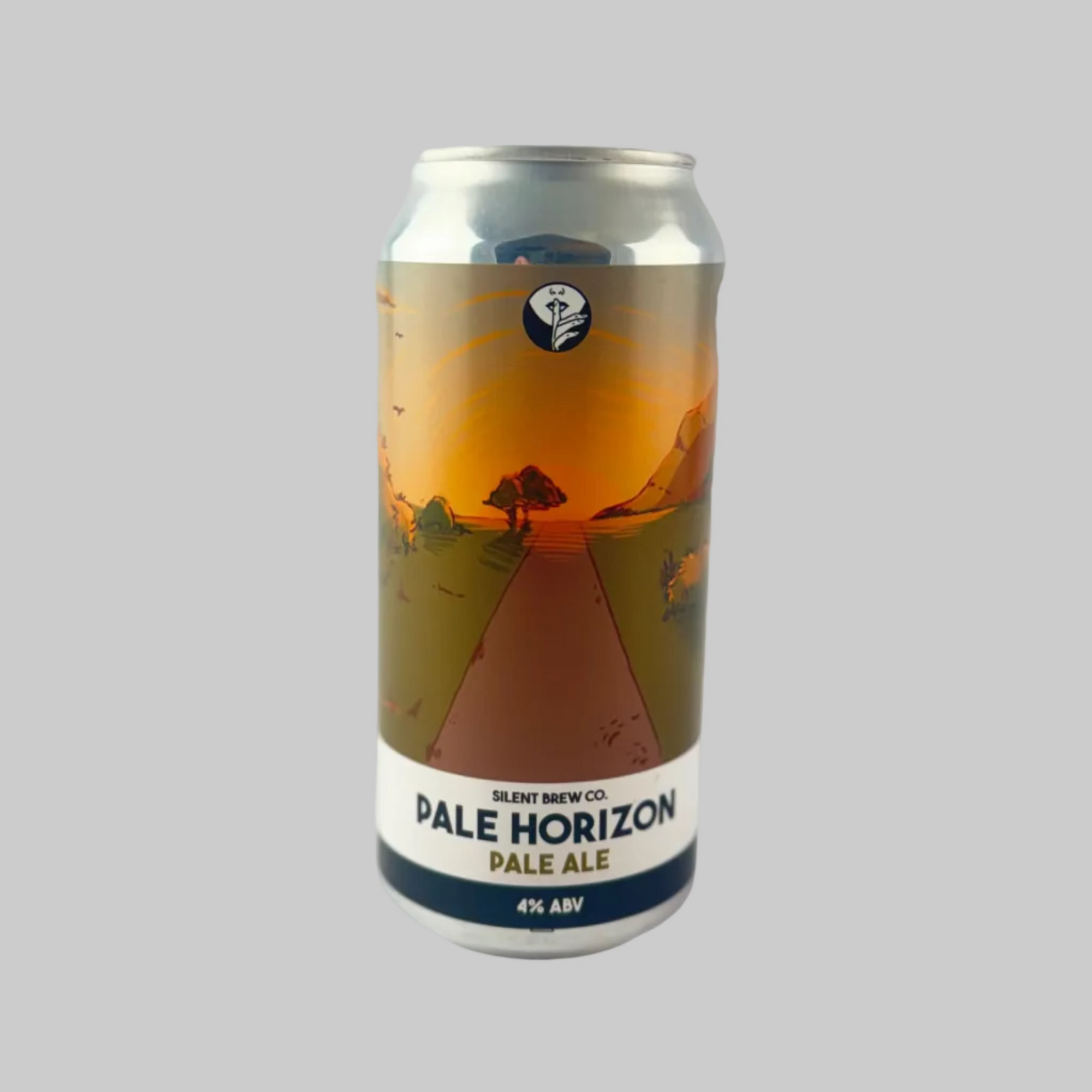 Can of Silent Brew Co. Pale Horizon Pale Ale with a scenic design on a grey background

