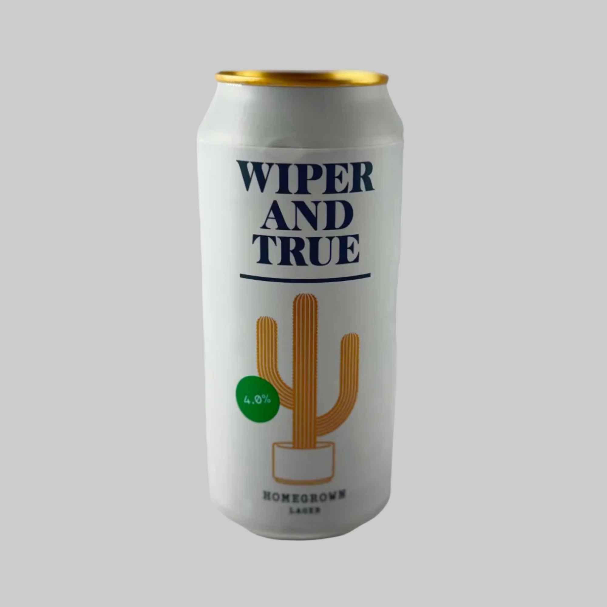 Can of Wiper and True Homegrow Lager with a cactus image on a grey background